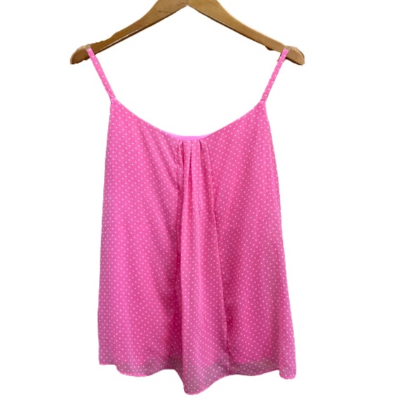 NY & COMPANY Top Tank Polka Dot Lined Sheer Sleeveless Pink Medium - Picture 2 of 8